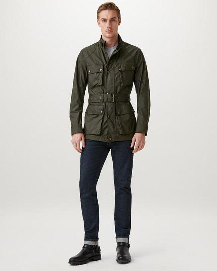 Veste Cirée Belstaff Homme Trialmaster Vert Olive Coton Soldes BL3718265